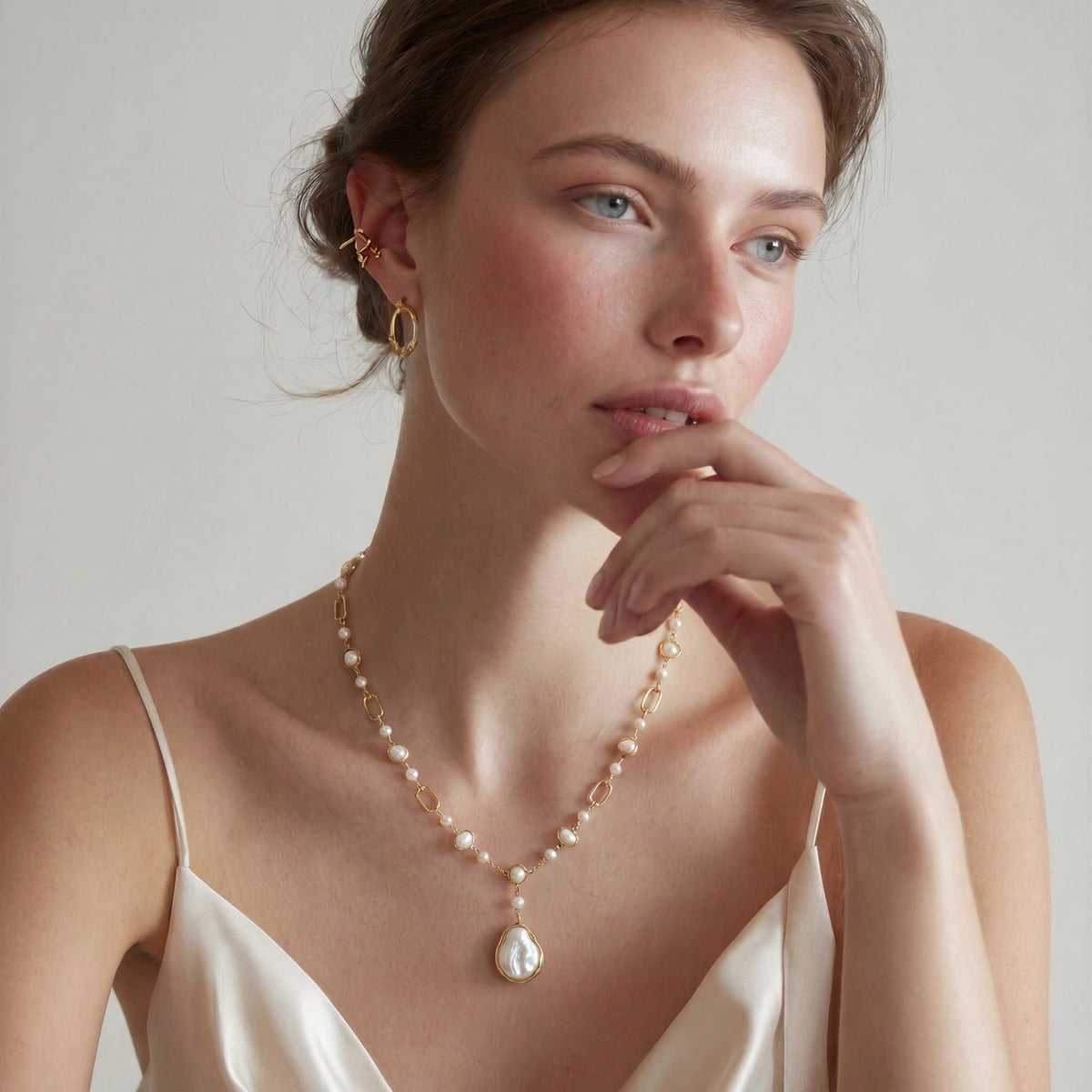 Lumina Pearl Station Necklace by Perlemor