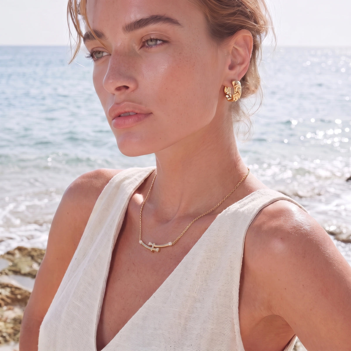 Bamboo Crystal Arc Necklace by Perlemor