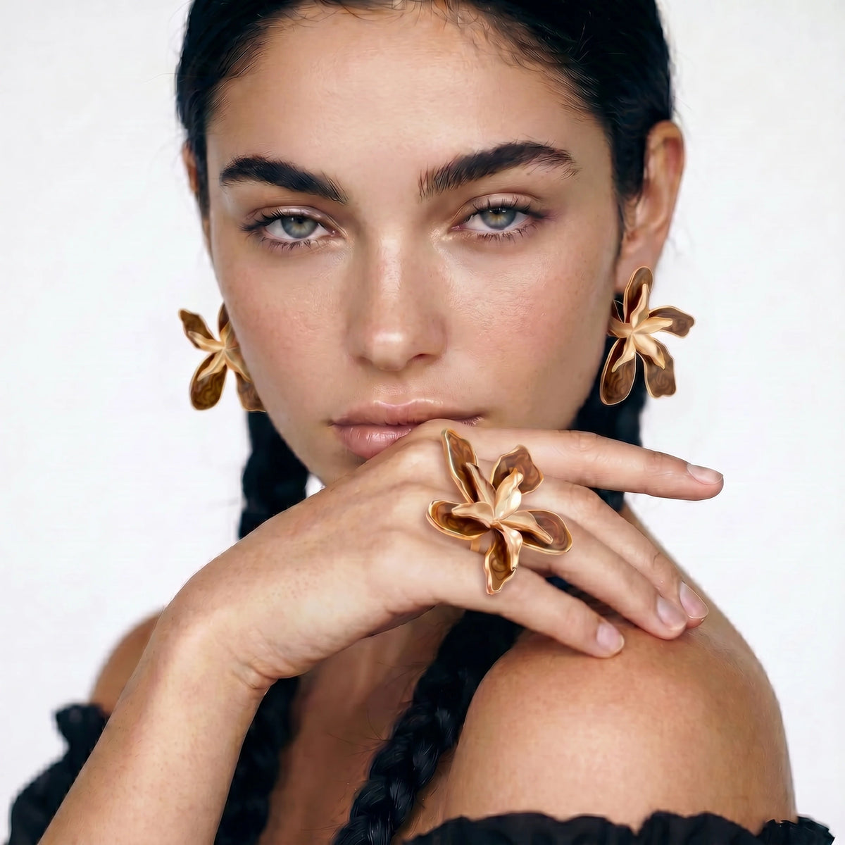 Golden Petal Statement Earrings by Perlemor